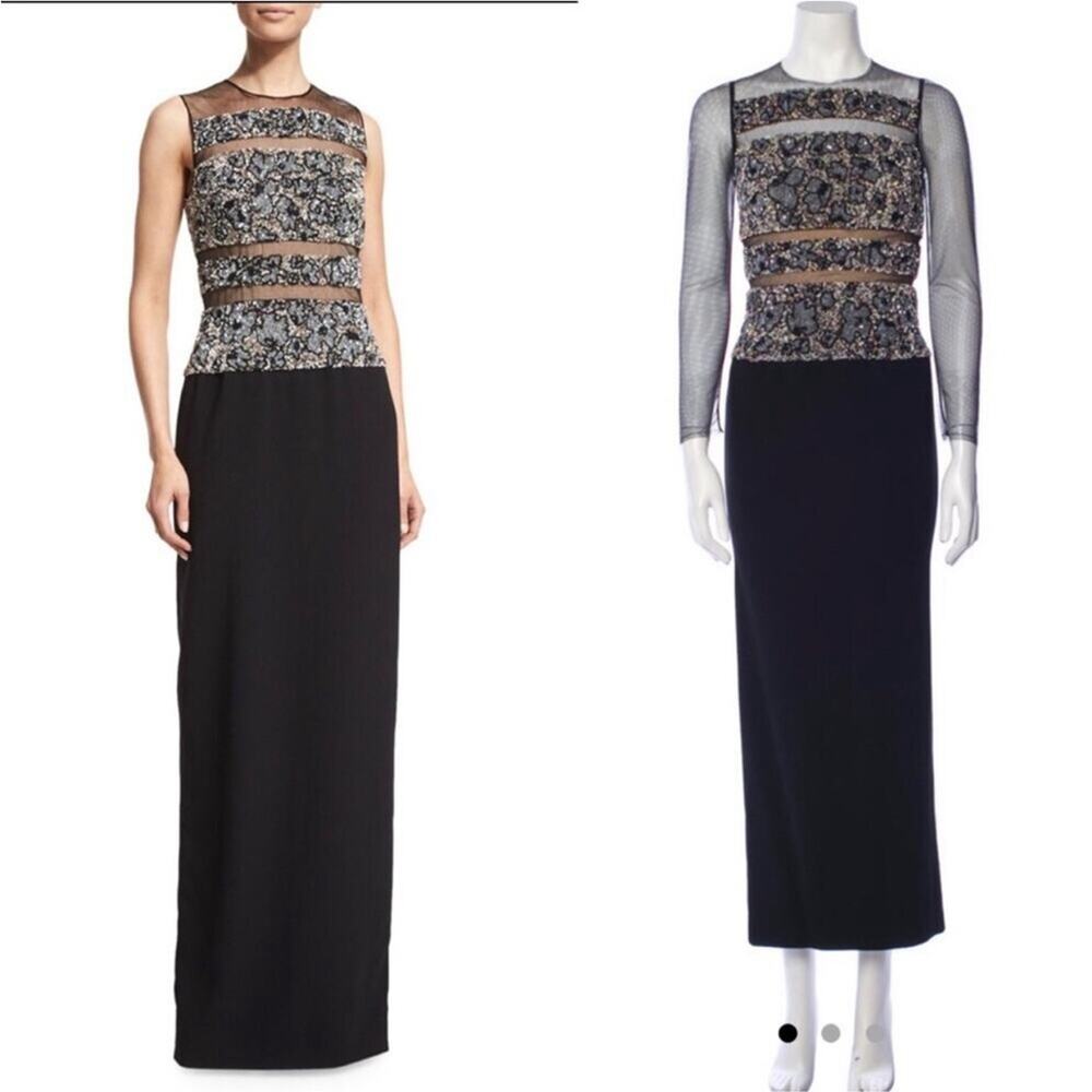 NWT Pamella Roland Illusion Cady Gown in Midnight Size 2